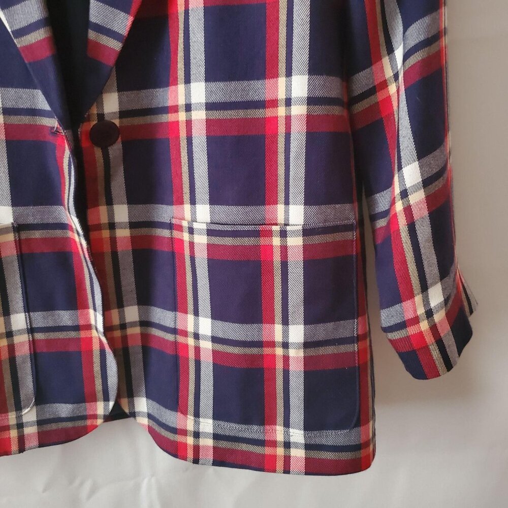 Pendleton Women's Vintage Red Blue Tartan Plaid Blazer Jacket Top Size Petite - Picture 7 of 12